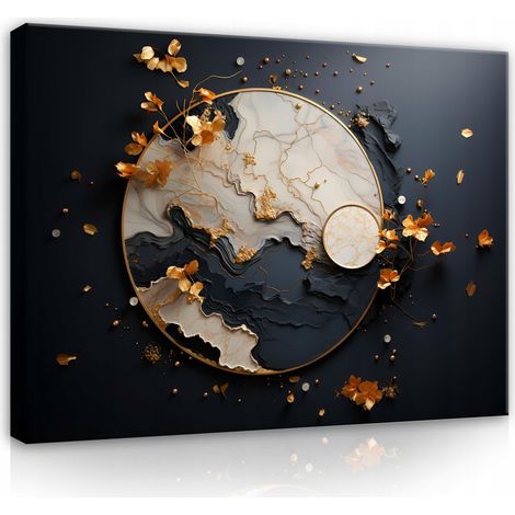 Peinture abstraite marbre noir sur toile Murale pour salon chambre 120x80 (1/3)