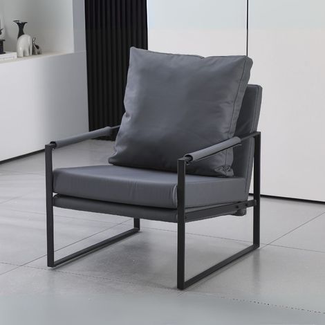 Gimmy Sessel in dunkelgrauem Kunstleder mit schwarzem Metallgestell