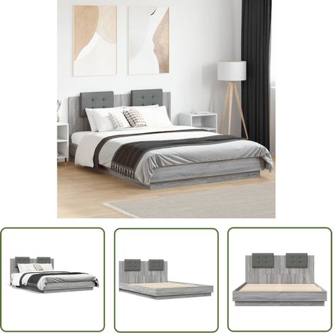 The Living Store Bettgestell mit Kopfteil Grau Sonoma 120x200 cm Holzwerkstoff - Bettsofa - Holzbettrahmen - Doppelbett - Boxspringbett - Bettkasten (1/5)