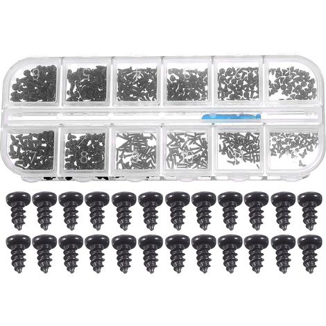 Vis autotaraudeuses pour tôle Healeved, jeu de noires avec tournevis, acier au carbone, tailles