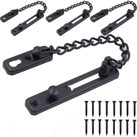 Set mit 4 Türsicherheitsketten aus Edelstahl mit federbelastetem Diebstahlsicherungsschloss, robuster, polierter Oberfläche und inklusive Schrauben, schwarz. – AquaForge