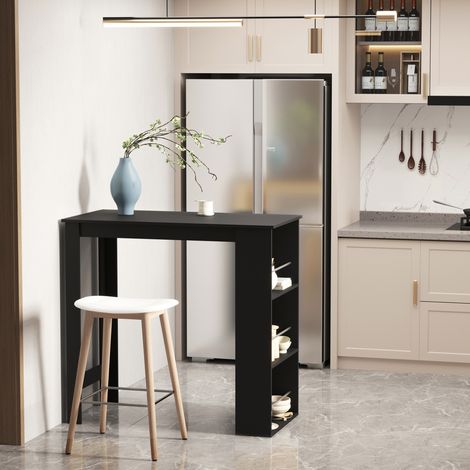 HOMCOM Table haute de bar. Table de cuisine avec 3 étagères latérales. Style moderne. pour salle à manger. Salon. 112x57x106 cm. Noir (1/5)