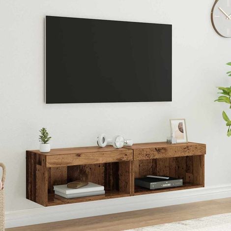 vidaXL Set mobile TV con LED 2 pcs Legno vecchio 60 x 30 x 30 cm