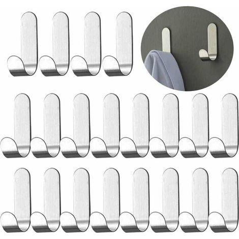 Lot de 12 crochets muraux autocollants, crochets porte-serviettes en acier inoxydable sans perçage, crochets de garde-robe, crochets muraux adhésifs pour accrocher serviettes et clés, crochets e (1/5)