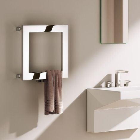 Reina Square Designer Heated Towel Rail 450mm H x 450mm W Polished Stainless Steel (1/3)