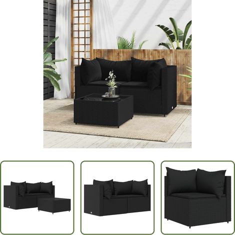 Gartenmöbel -  3-tlg. Garten-Lounge-Set mit Kissen Schwarz Poly Rattan (1/5)