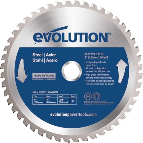 Evolution Circular Saw Blade for Steel, TCT Evoblade, 230 mm Diameter, 48 Teeth, Compatible with Chainsaws (1/2)
