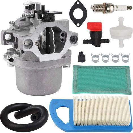 Vergaser-Reparatursatz 590399 für Briggs & Stratton Traktoren 21A902, 21A977, 21A877, 21B902, 21B907, 21D807 mit Luftfilterdichtung 794421, 698413, 697152, Zündkerze und Kraftstofffilter (1/4)