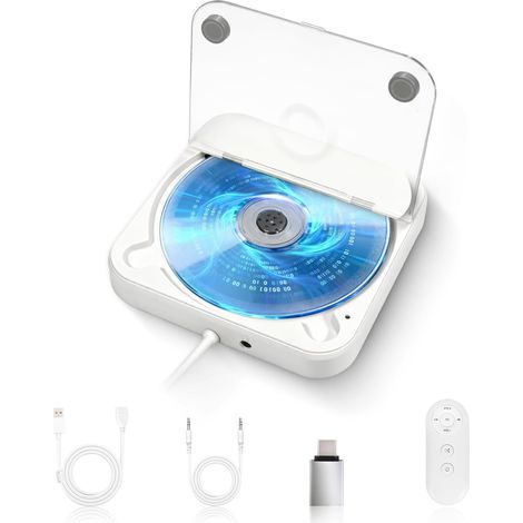 Lecteur CD pour Voiture, Lecteur CD Externe Portable, Plug and Play, Blanc Lecteur CD Voiture avec câble d'extension USB, Silicone Anti-Choc, port USB, Connexion à un Ordinateur Portable, Télévision (1/5)