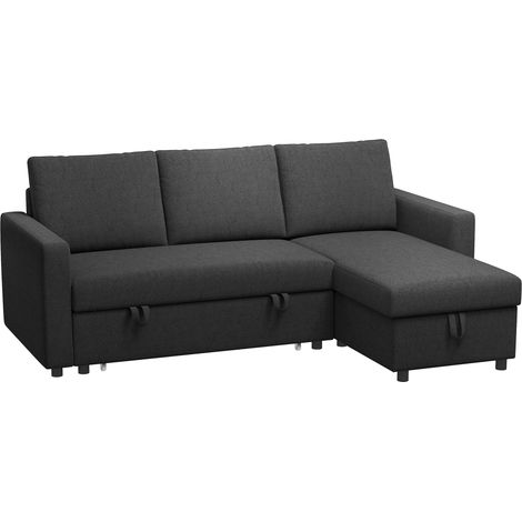 Canapé d’angle convertible avec coffre 3 places SLAMY noir (1/5)