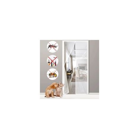 Porte Moustiquaire, 210x140cm Trame Anti Moustique Mouche ou Fermeture Automatique Aimant avec Bande Scratch Sans Perçage Blanche (1/5)