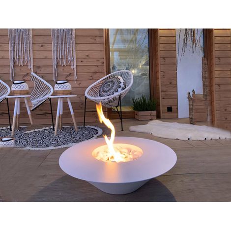 Camino a bioetanolo Dshomurodo, Caminetto ecologico, Focolare senza fumo, Riscaldatore ad etanolo, Made in Italy, 60x60 h15 cm, Bianco (1/5)