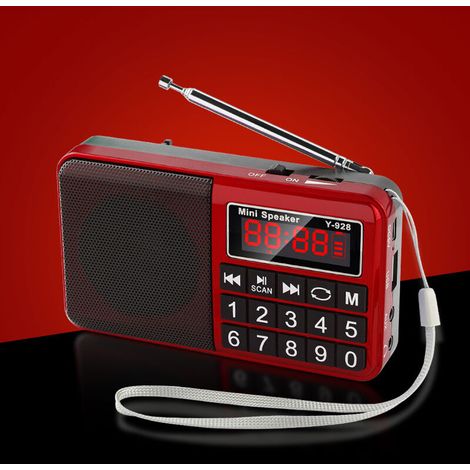 [NIEMALS VERWENDET] Tragbares Radio FM/AM(MW)/SW/USB/Micro-SD/MP3, Radiosender mit großen Tasten und großem Bildschirm, wiederaufladbares tragbares Radio 1200 mAh Akku (Blau)