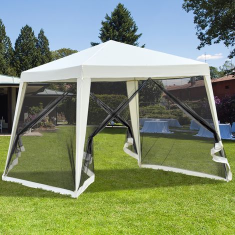 Outsunny 3x3m Gartenpavillon mit 4 Seitenwänden, Moskitonetz mit Reißverschluss, UV-Schutz, wasserdicht, für Terrasse, Veranstaltungen und Partys, Creme