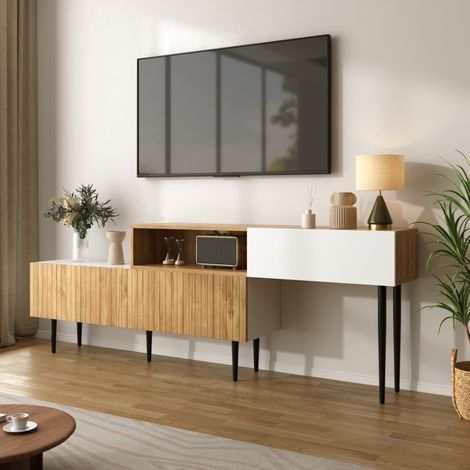 mobile tv 120+120 cm modulare con antiribalta bianco OKMYHOME (1/5)