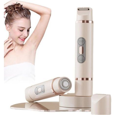 (Beige) Rifinitore per zona bikini da donna, rasoio elettrico 2 in 1, ricaricabile, doppia testina, impermeabile IPX7, utilizzabile a secco e sotto la doccia (beige) (1/5)