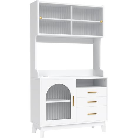 Mueble alto de cocina blanco 100,5 x 40 x 178 cm con tomas y puertos USB-C/USB-A (1/5)