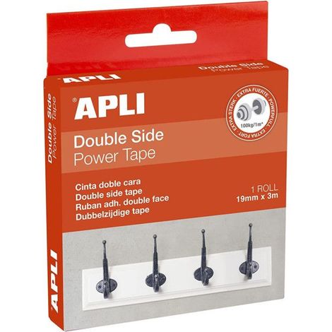 Ruban adhésif - Double face - Extra fort - Extra résistant - Tous supports - 19mm x 3m - Apli (1/2)
