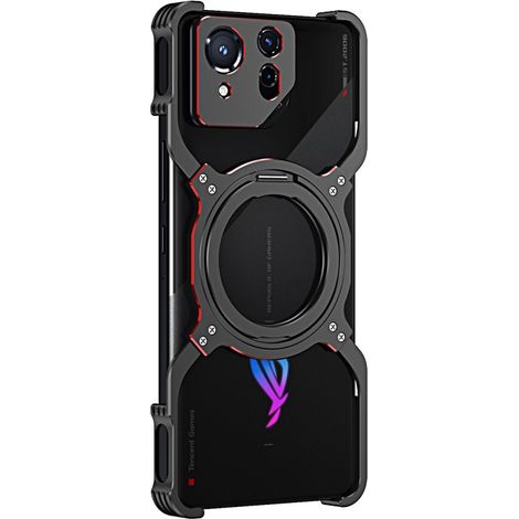 Coque Asus ROG Phone 8 5G / 8 Pro 5G, avec support intégré, protection d'objectif et compatible MagSafe, noir/rouge. (1/2)