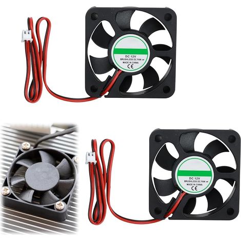 2PCS 50x50x10 mm DC 12V 5010 50mm Mini petit ventilateurs ventilateur miniature sans balais 12 V Silent Fan 50mm Ventilateur refroidissement silencieux avec fils ventilateur pour imprimante 3D (1/5)