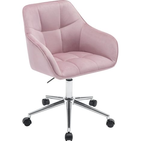 Silla de oficina de terciopelo rosa con altura regulable y ruedas (1/5)