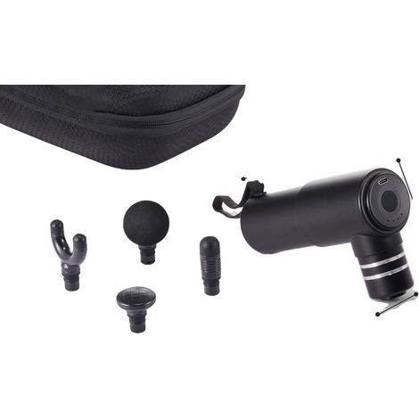Pistolet de massage musculaire portable, 4 niveaux de vitesse réglables, 18 kg de poussée maximale, comprend 4 têtes de massage (1/2)