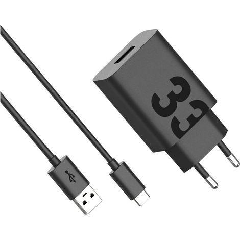 Caricabatterie da parete Motorola TurboPower da 33 W con USB-A e cavo da USB-A a USB-C da 1 m, colore nero. (1/5)