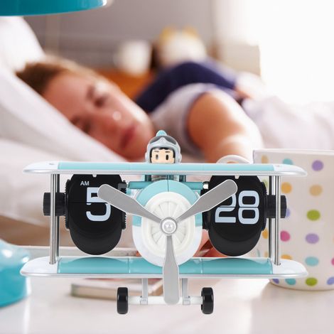 Orologio da tavolo modello aeronautico analogico retrò 12 ore, design unico azzurro cielo automatico, batteria inclusa 884g (1/4)