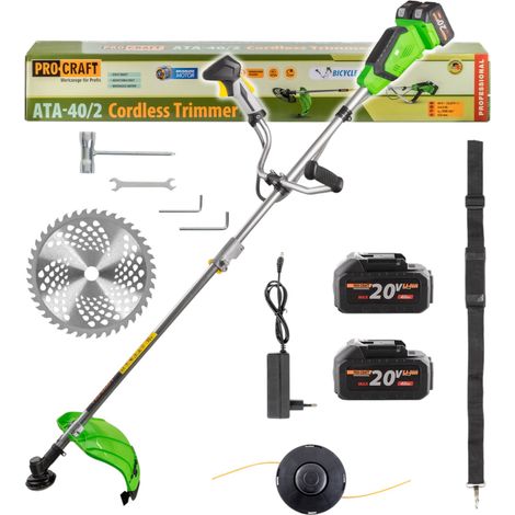 Procraft ATA-40/2 Débroussailleuse sans fil 40 V ( 2x 20 V ) 220 mm Brushless + 2x batterie 4,0 Ah + chargeur (1/5)