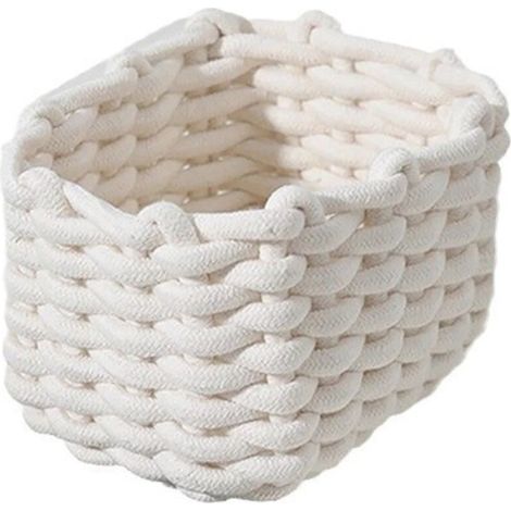 Cesta de almacenamiento de algodón de 19 x 15 x 12 cm: Cesta tejida, ideal para guardar pequeños objetos del hogar. Cesta cuadrada para la habitación del bebé o el dormitorio.