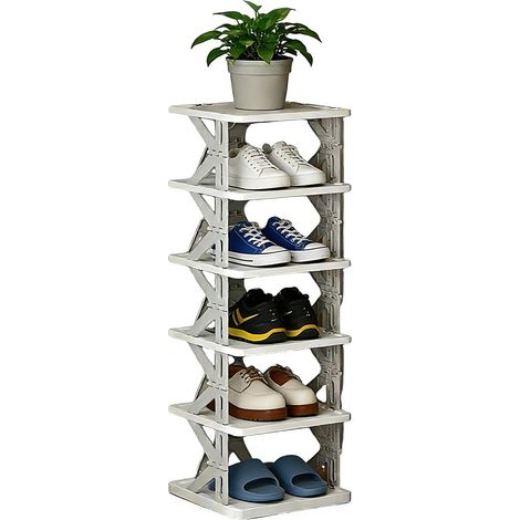 Étagère à chaussures pliable à plusieurs niveaux, 6 niveaux, organiseur de chaussures portable pour entrée, salle de bain, chambre à coucher, étagère en plastique peu encombrante (gris) (1/5)