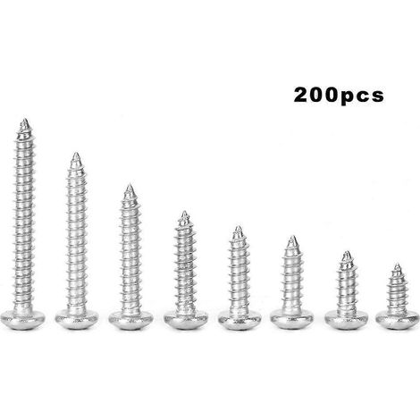 200-teiliges Set selbstschneidender Kreuzschlitzschrauben M3.5 304 Edelstahl, Flachkopf (1/4)