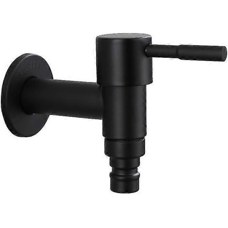 Robinet de jardin mural en acier inoxydable, robinet lave-linge mural monobloc, G1/2 pouce, pour balcon, salle de bain, cuisine, jardin (noir) (1/5)