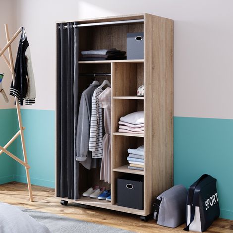 Kleiderschrank Doros, Sonoma, 100 x 168 cm offen, mit Rollen, Vicco (1/5)