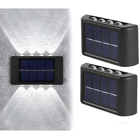 Lumière Solaire Murale - LED Extérieur Up/Down Éclairage Escalier/Paysage Waterproof pour Terrasse/Cour 2x 8 blanche (1/5)