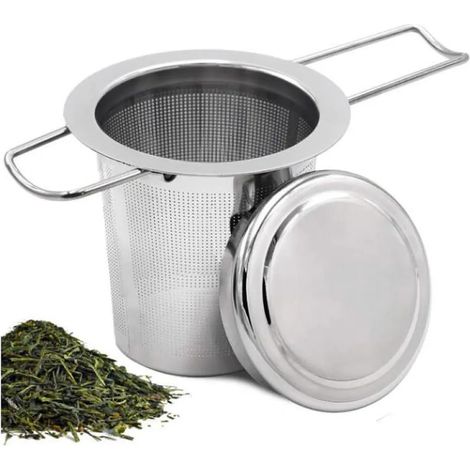 Edelstahl Teesieb, Teefilter mit Deckel, Premium Teesieben mit Faltbare Griffgestaltung, Teesieb Teefilter/Abtropfschale Passend für Teekannen, Tee-Tassen