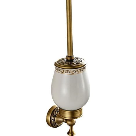 Bathroom Toilet Brush Holder Ceramic Retro Brass Toilet Brush Toilet Brush (Brush Included) Antique Brass Finish Bathroom Accessory Set Wall Mount（42x11cm） (1/5)