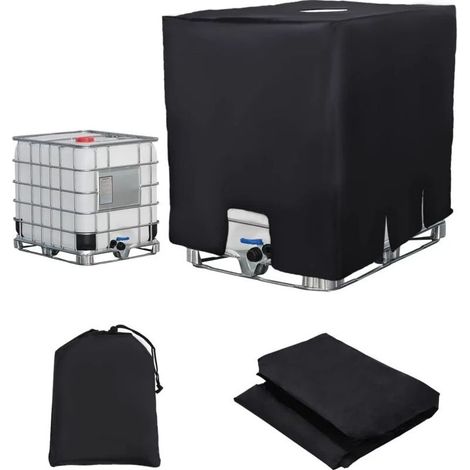 Housse de protection pour cuve IBC 1000 L (120 x 100 x 116 cm), protection UV, noire. (1/5)