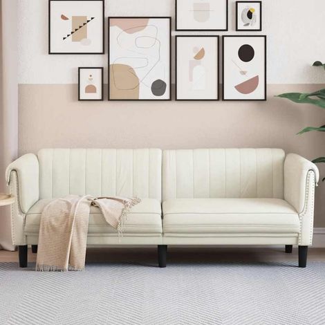 3-Sitzer Sofa Creme Samt Wohnzimmer Einzelsofa mit stabilen Beinen (1/5)