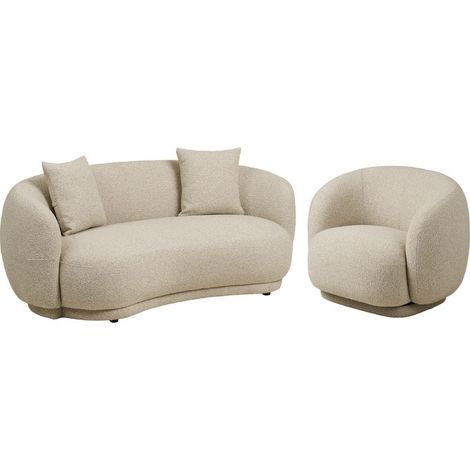 Ensemble canapé 2,5 places fixe + 1 fauteuil pivotant en Tissu Bouclé Texturé beige - HARWEY (1/5)