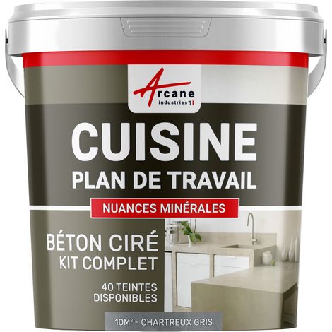 Béton ciré cuisine, plan de travail, crédence, évier, sol et mur, revêtement mural décoratif, kit complet - 10 m² (en 2 couches) Chartreux - Gris - ARCANE INDUSTRIES
