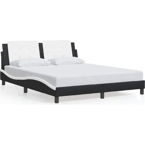 Lit double Lit adulte Cadre de lit sans matelas Zadar noir et blanc 160x200 cm similicuir (1/5)