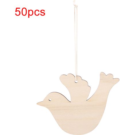 50 Pièces Pendentifs Bois Décoration Noël Gravés Ornements (Forme Oiseaux)