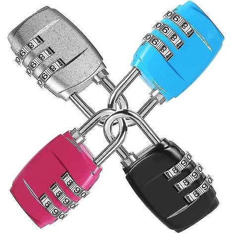 Cadenas à combinaison à 3 chiffres avec corps en alliage pour valise, armoire, salle de sport, vélo (noir, bleu, rose et S (hy) (1/4)