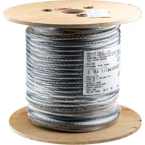 Câble de contrôle SY 5 x 1,5 mm², Blindé, en Chlorure de polyvinyle PVC ( Prix pour Bobine de 50 Mètres )