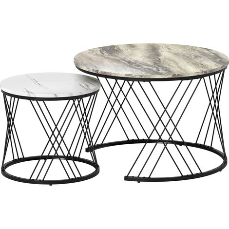 Lot de 2 tables basses gigognes rondes LYRA effet marbre gris (1/5)