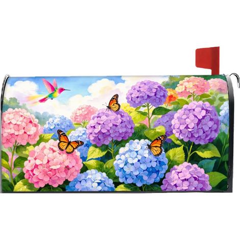 Housse de Boîte aux Lettres Hydrangée Rose Bleue Taille Standard 18 x 21 Pouce Cache Boîte aux Lettres en Polyester Imperméable avec Motif de Fleurs de Printemps et Papillon pour Décor de (1/5)