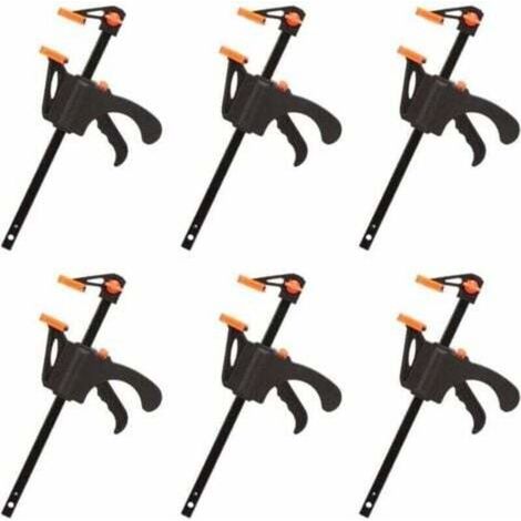 Déstockage Lot de 6 Serre-joints en Forme de F, Serre Joint avec Serrage Rapide et Facile, Outils à Main pour Menuiserie, Porte en Bois(4pouces)