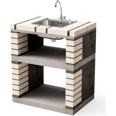 MOVELAR - Módulo Lima lavabo y grifería para Barbacoa de Obra Prefabricada (Beige, Gris - 74 x 53 x 53 cm) - Uso en Exteriores (1/2)