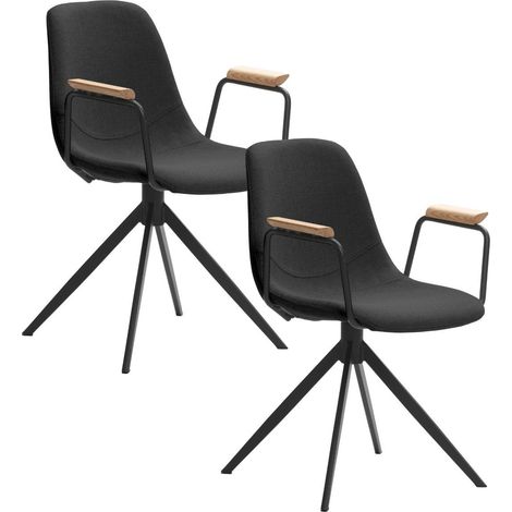 Lot de 2 chaises pivotantes en tissu maillé noir avec piètement métal laqué noir et accoudoirs - THALIA (1/5)